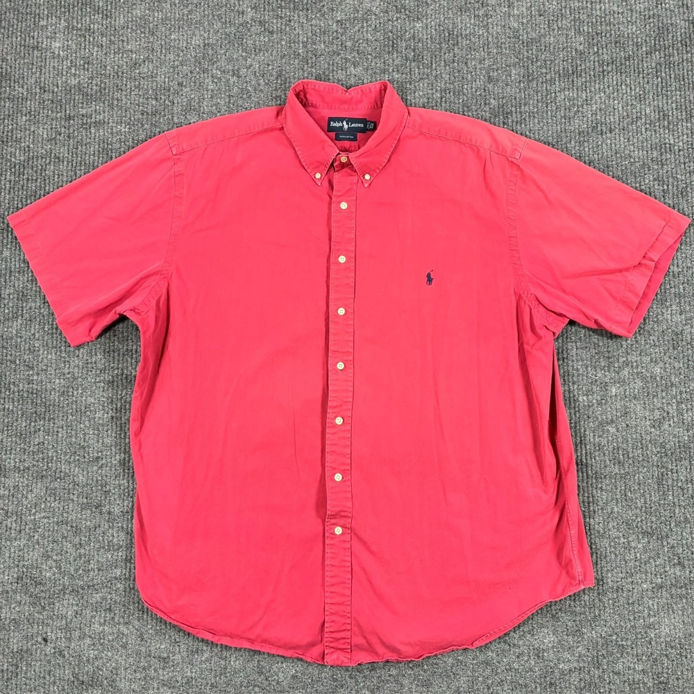 Ralph Lauren Mens Button Down Shirt Size Big 2XB Red Cotton Short Sleeve